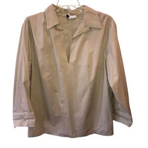 VTG Tiramisu Womens XL Beige Deep V Neck Collared Pullover Long Sleeve Shirt Top